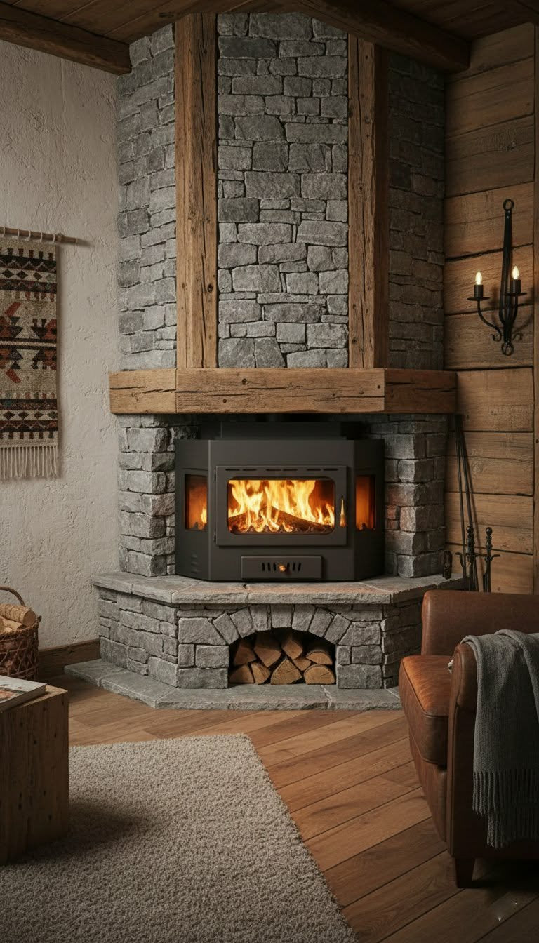 Ugaoni kamin na drva Prity A - ugradni